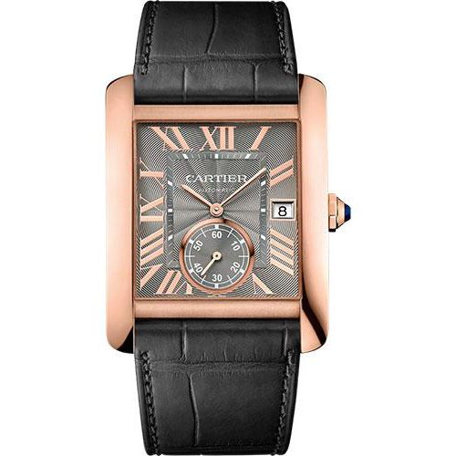 Cartier Tank MC Watch - 34.3 mm Pink Gold Case - Gray Dial - Dark Gray Alligator Strap - WGTA0014