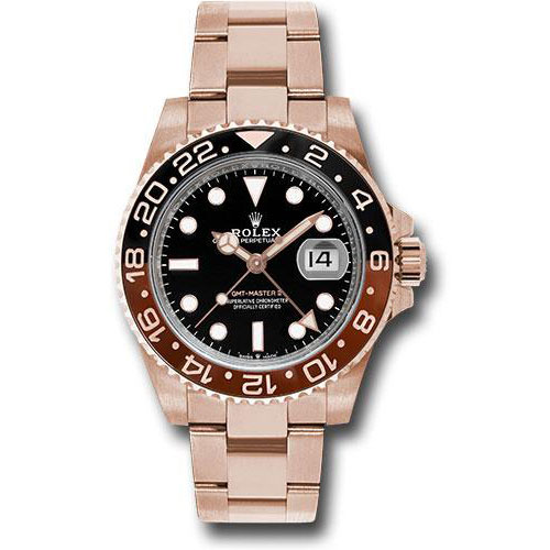 Rolex Everose GMT-Master II 40 Watch - Black And Brown Bezel - Black Dial - Oyster Bracelet - 126715CHNR bk
