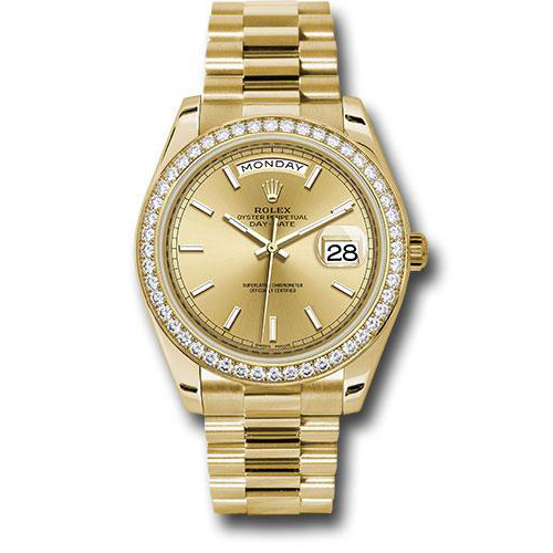 Rolex Yellow Gold Day-Date 40 Watch -  Bezel - Champagne Index Dial - President Bracelet - 228348RBR chip