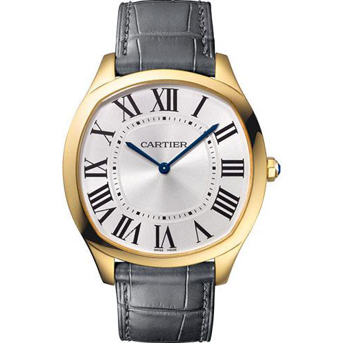 Cartier Drive de Cartier Extra-Flat Watch - 38 mm Yellow Gold Case - Silvered Dial - Gray Alligator Strap - WGNM0011