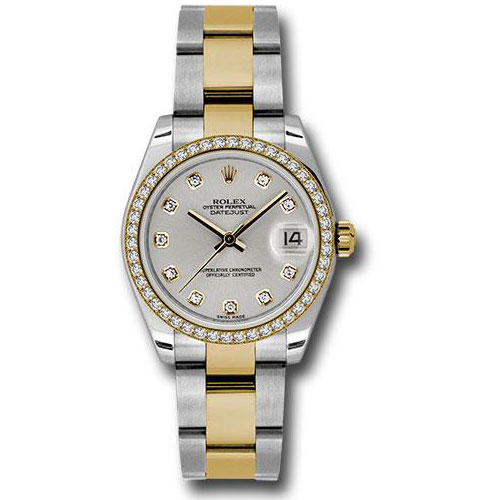 Rolex Steel and Yellow Gold Datejust 31 Watch - 46 Diamond Bezel - Silver Diamond Dial - Oyster Bracelet - 178383 sdo