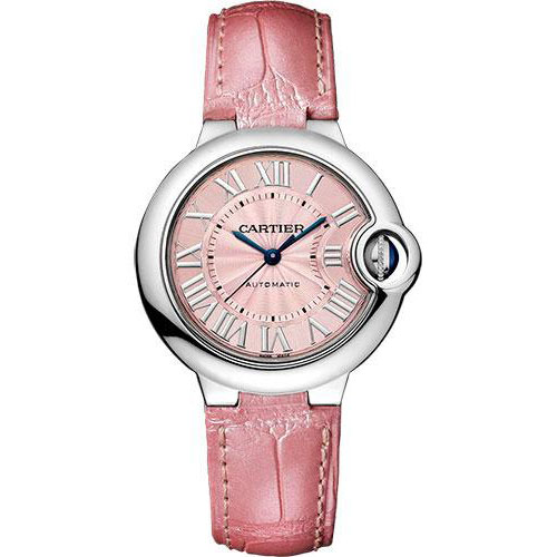 Cartier Ballon Bleu De Cartier Watch - 33 mm Steel Case - Pink Dial - Fuchsia-Pink Alligator Strap - WSBB0002