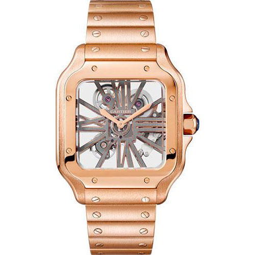 Cartier Santos de Cartier Watch - 39.8 mm Pink Gold Case - Skeleton Dial - WHSA0016