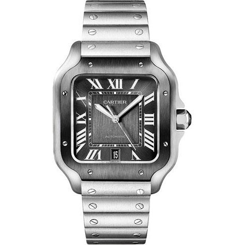 Cartier Santos de Cartier Watch - 39.8 mm Steel Case - Gray Dial - Bracelet - Second Strap - WSSA0037