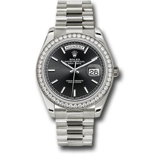 Rolex White Gold Day-Date 40 Watch -  Bezel - Black Index Dial - President Bracelet - 228349RBR bkip