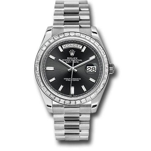 Rolex 950 Platinum Day-Date 40 Watch -  Bezel - Black Baguette Diamond Dial - President Bracelet - 228396TBR bkbdp