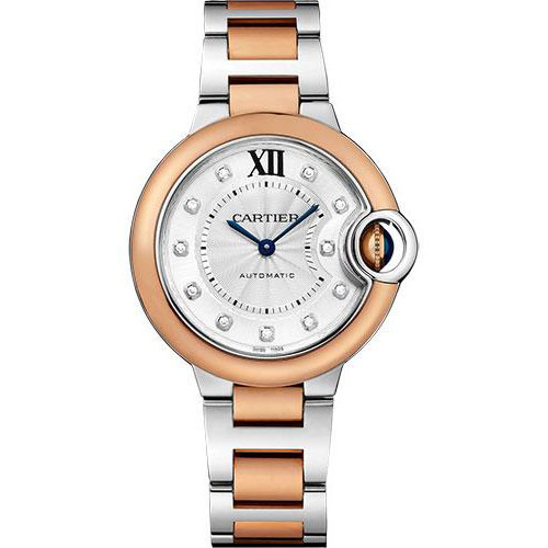 Cartier Ballon Bleu de Cartier Watch - 33 mm Steel Case - Pink Gold Bezel - Diamond Dial - W3BB0006