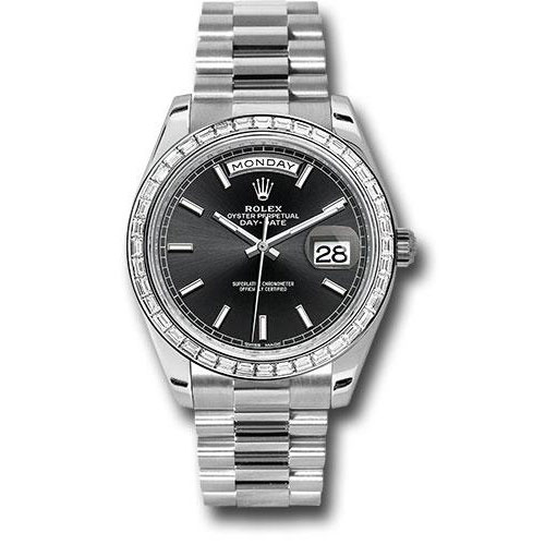 Rolex 950 Platinum Day-Date 40 Watch -  Bezel - Black Index Dial - President Bracelet - 228396TBR bkip