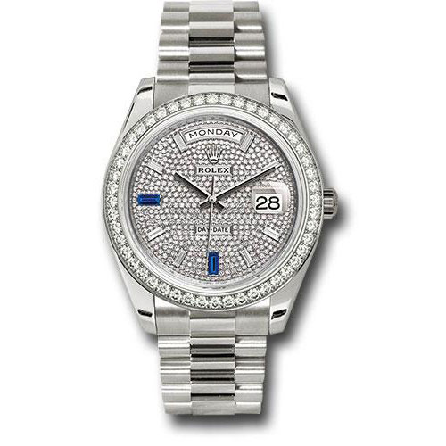 Rolex White Gold Day-Date 40 Watch - White Gold Bezel - Diamond Paved Baguette Diamond Dial - President Bracelet - 228349RBR dp7d2sp