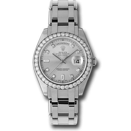 Rolex Platinum Day-Date Special Edition 39 Watch - 40 Diamond Bezel - Grey Diamond Dial - 18946 gd