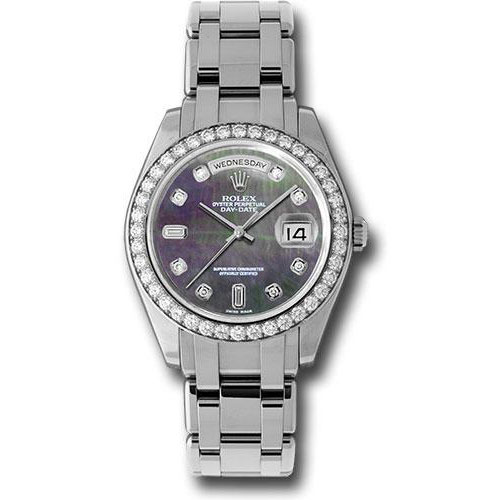 Rolex Platinum Day-Date Special Edition 39 Watch - 40 Diamond Bezel - Dark Mother-Of-Pearl Diamond Dial - 18946 dkmd