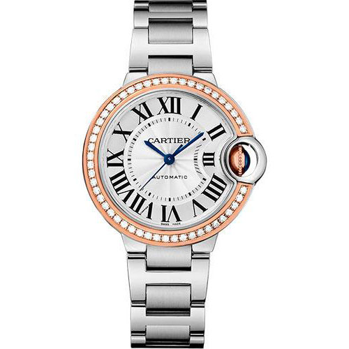 Cartier Ballon Bleu de Cartier Watch - 33 mm Steel Case - Pink Gold Diamond Bezel - WE902080