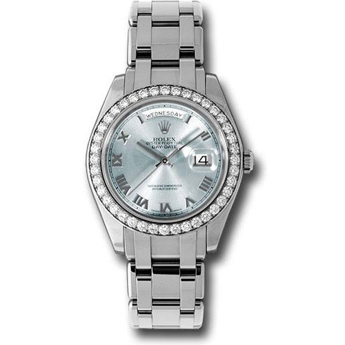 Rolex Platinum Day-Date Special Edition 39 Watch - 40 Diamond Bezel - Glacier Blue Roman Dial - 18946 glar
