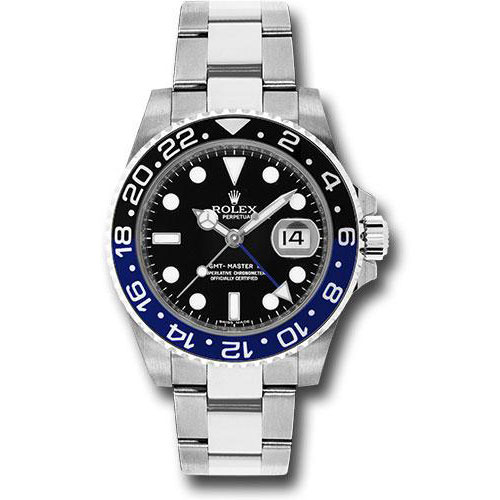 Rolex Steel GMT-Master II 40 Watch - Black And Blue Batman Bezel - Black Dial - Oyster Bracelet - 116710BLNR