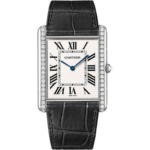 Cartier Tank Louis Cartier Watch - Extra large White Gold Diamond Case - Black Alligator Strap - WT200006