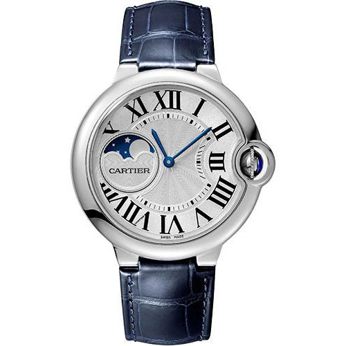 Cartier Ballon Bleu de Cartier Watch - 37 mm Steel Case - Silvered Dial - Blue Alligator Strap - WSBB0029