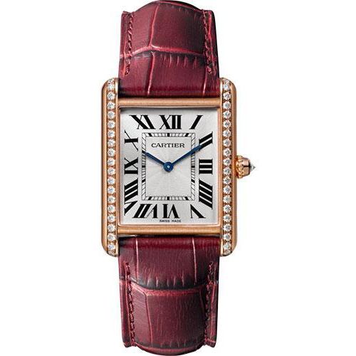 Cartier Tank Louis Cartier Watch - 33.7 mm Pink Gold Diamond Case - Burgundy Alligator Strap - WJTA0014