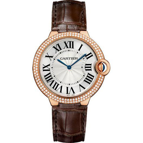 Cartier Ballon Bleu De Cartier Watch - 40 mm Pink Gold Diamond Case - Diamond Bezel - Diamond Dial - Brown Alligator Strap - WE902055