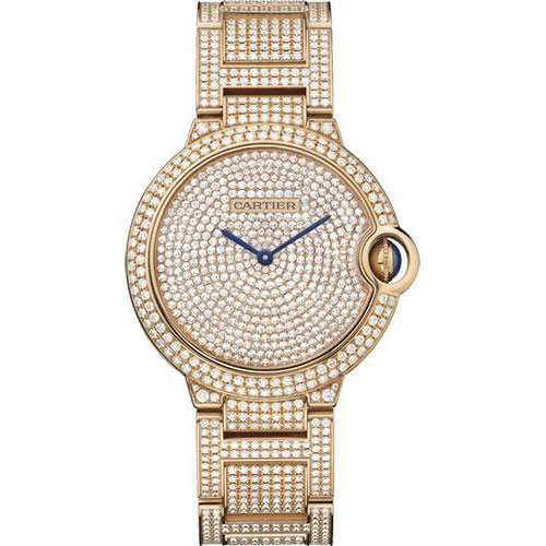 Cartier Ballon Bleu de Cartier Watch - 36.6 mm Pink Gold Diamond Case - Diamond Paved Dial - Diamond Bracelet - HPI00489