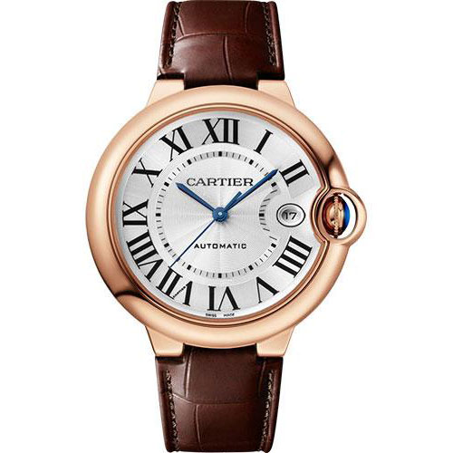 Cartier Ballon Bleu de Cartier Watch - 40 mm Pink Gold Case - Silvered Dial - Interchangeable Brown Leather Strap - WGBB0035