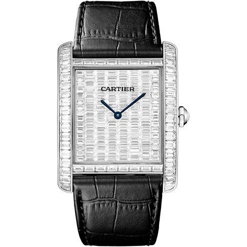 Cartier Tank MC Watch - 34.3 mm White Gold Diamond Case - White Gold Diamond Dial - Black Alligator Strap - HPI00623