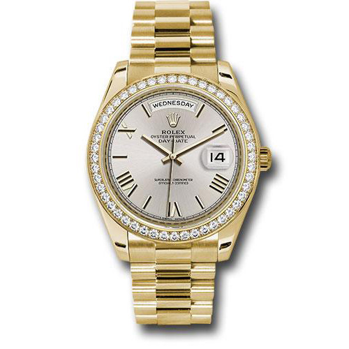 Rolex Yellow Gold Day-Date 40 Watch -  Bezel - Silver Bevelled Roman Dial - President Bracelet - 228348RBR sdrp