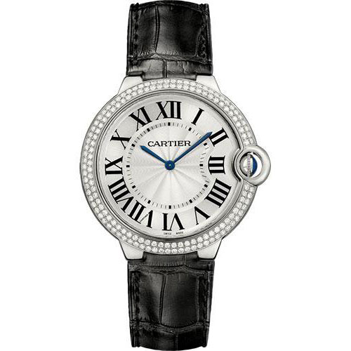 Cartier Ballon Bleu De Cartier Watch - 40 mm White Gold Diamond Case - Diamond Bezel - Black Alligator Strap - WE902056
