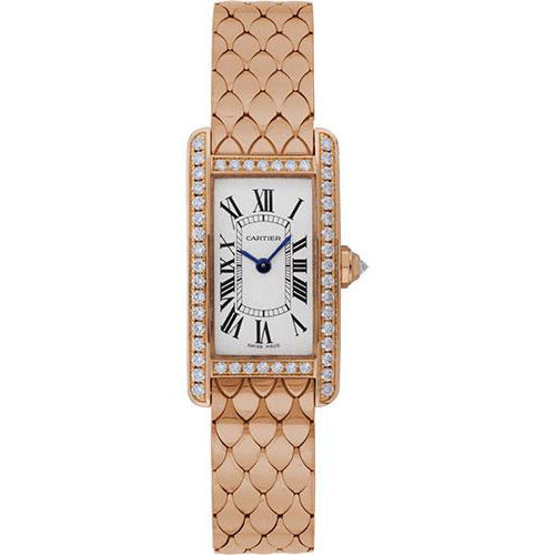 Cartier Tank Americaine Small Model Watch - 19 x 34.8 mm Pink Gold Diamond Case - WB710008