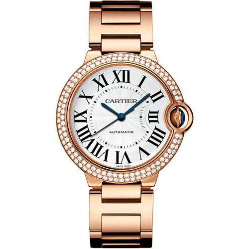 Cartier Ballon Bleu de Cartier Watch - 36 mm Rose Gold Diamond Case - Silvered Dial - Interchangeable Bracelet - WJBB0067