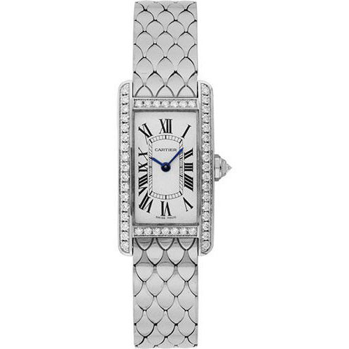 Cartier Tank Americaine Small Model Watch - 19 x 34.8 mm White Gold Diamond Case - WB710009