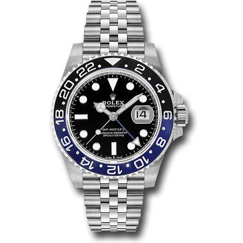 Rolex Steel GMT-Master II 40 Watch - Black And Blue Batman Bezel - Black Dial - Jubilee Bracelet - 126710BLNR