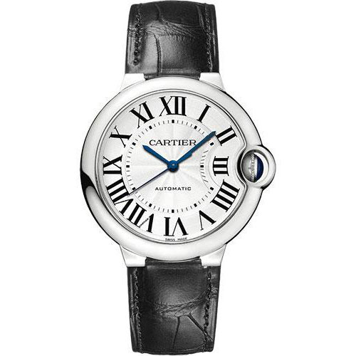 Cartier Ballon Bleu de Cartier Watch - 36 mm Steel Case - Silver Opaline Dial - Black Leather Strap - WSBB0028