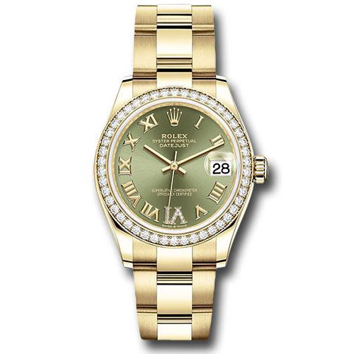 Rolex Yellow Gold Datejust 31 Watch - Diamond Bezel - Olive Green Diamond Six Dial - Oyster Bracelet - 278288RBR ogdr6o