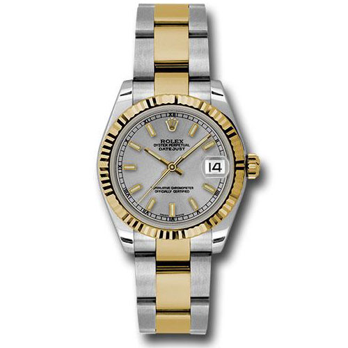Rolex Steel and Yellow Gold Datejust 31 Watch - Fluted Bezel - Silver Index Dial - Oyster Bracelet - 178273 sio