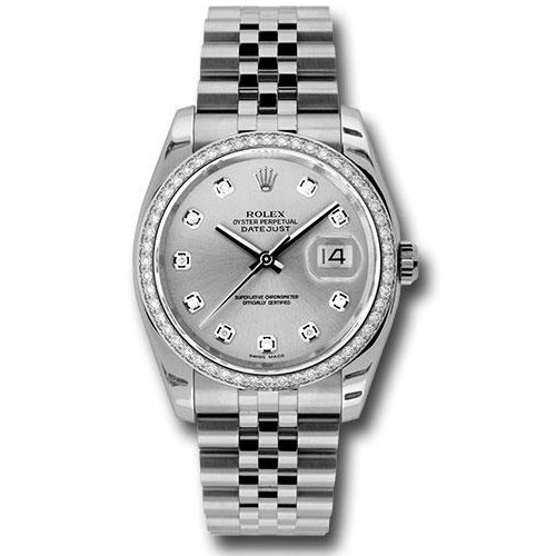 Rolex Steel and White Gold Datejust 36 Watch - 52 Diamond Bezel - Silver Diamond Dial - Jubilee Bracelet - 116244 sdj