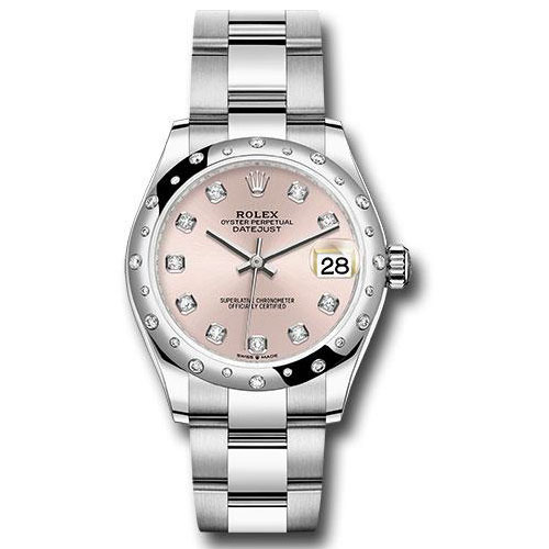 Rolex Steel and White Gold Datejust 31 Watch - Domed 24 Diamond Bezel - Pink Diamond Dial - Oyster Bracelet - 2020 Release - 278344RBR pdo
