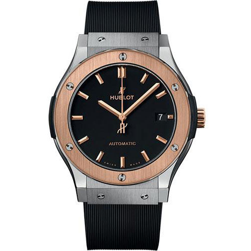 Hublot Classic Fusion Titanium King Gold Watch - 45 mm - Black Dial - Black Lined Rubber Strap-511.NO.1181.RX