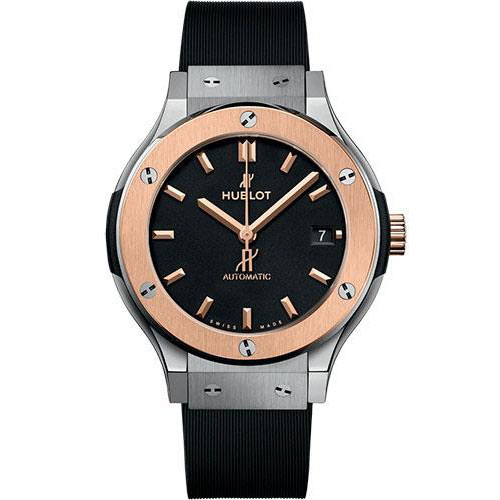 Hublot Classic Fusion Titanium King Gold Watch - 38 mm - Black Dial - Black Lined Rubber Strap-565.NO.1181.RX