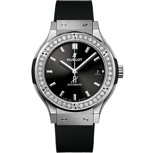 Hublot Classic Fusion Titanium Diamonds Watch - 38 mm - Black Dial - Black Lined Rubber Strap-565.NX.1470.RX.1204