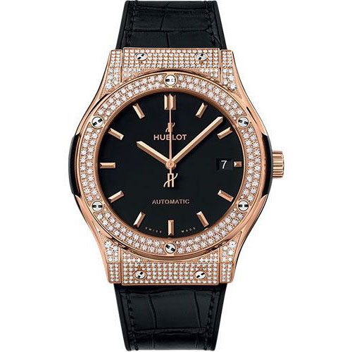 Hublot Classic Fusion King Gold Pave Watch - 45 mm - Black Dial-511.OX.1181.LR.1704