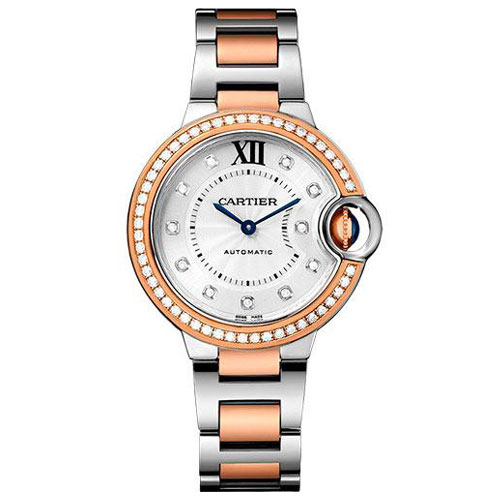 Cartier Ballon Bleu De Cartier Watch - 33 mm Pink Gold Case - Diamond Dial - Steel Bracelet - WE902077