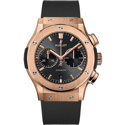 Hublot Classic Fusion Racing Grey Chronograph King Gold Watch - 45 mm - Gray Dial - Gray Lined Rubber Strap-521.OX.7081.RX