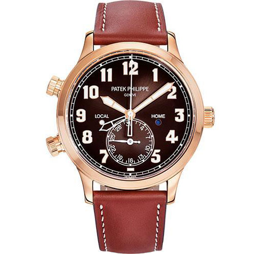 Patek Philippe Calatrava Pilot Travel Time - 42 mm - Rose Gold - Brown Sunburst Dial - 5524R-001