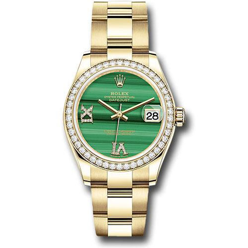 Rolex Yellow Gold Datejust 31 Watch - Diamond Bezel - Malachite Diamond Six and Nine Dial - Oyster Bracelet - 278288RBR madr69o
