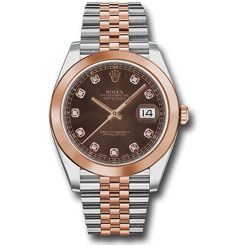 Rolex Steel and Everose Rolesor Datejust 41 Watch - Smooth Bezel - Chocolate Diamond Dial - Jubilee Bracelet - 126301 chodj