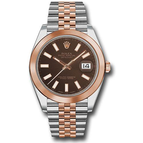 Rolex Steel and Everose Rolesor Datejust 41 Watch - Smooth Bezel - Chocolate Index Dial - Jubilee Bracelet - 126301 choij