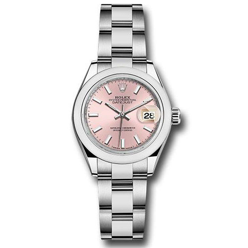 Rolex Steel Lady-Datejust 28 Watch - Domed Bezel - Pink Index Dial - Oyster Bracelet - 279160 pio