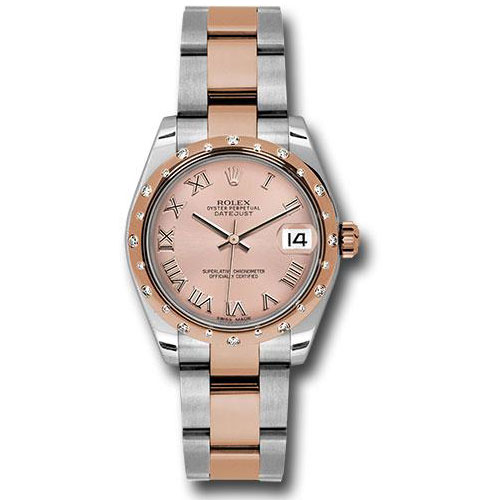 Rolex Steel and Everose Gold Datejust 31 Watch - 24 Diamond Bezel - Pink Roman Dial - Oyster Bracelet - 178341 pro