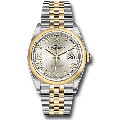 Rolex Steel and Yellow Gold Rolesor Datejust 36 Watch - Domed Bezel - Silver Roman Dial - Jubilee Bracelet - 126203 sdr69j