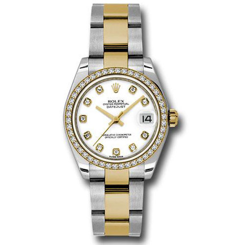 Rolex Steel and Yellow Gold Datejust 31 Watch - 46 Diamond Bezel - White Diamond Dial - Oyster Bracelet - 178383 wdo